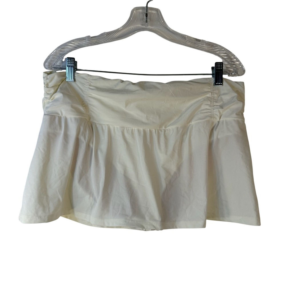 Lands End Cream Ruffle Ruched Swim‎ Skirt with Built-in Liner Size 16 Off-White
